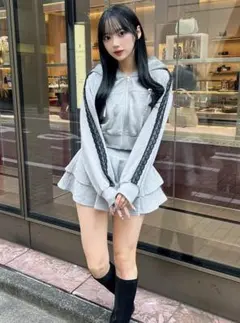 GRL リボンパーカー×ミニスカートスウェットセットアップ pm598