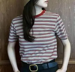 Mika Owen フライスコンパクト　Tシャツ　赤　ボーダーのサムネイル