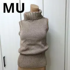 ラメベージュ タートルネック ノースリーブニット