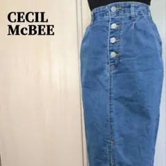 セシルマクビー　フロントボタンコットンデニムタイトスカート　ブルー　M