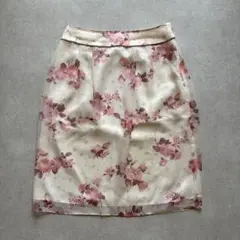 アリスバーリー 花柄 ドット 膝丈スカート Sサイズ相当 アイボリー ピンクのサムネイル