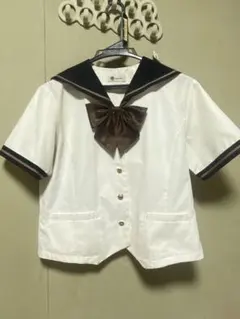 セーラー服上着 半袖 白 リボン付き 制服風 コスプレ