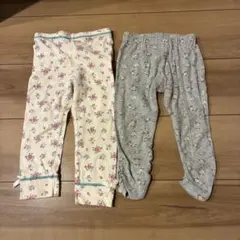 花柄　レギンスパンツ　長ズボン　2枚セット　90cm グレー　ピンク