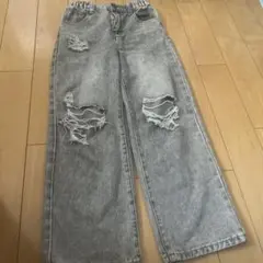 グレー ダメージ加工 デニムパンツ