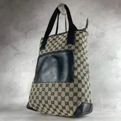 美品✨GUCCI トート ハンドバッグ A4 gg キャンバス グレーブラック