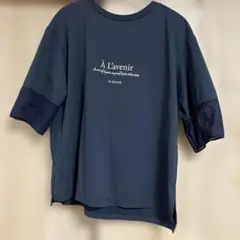 ロゴプリント 五分袖カットソー ネイビー