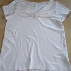 ELLE 薄ピンク Vネック Tシャツ