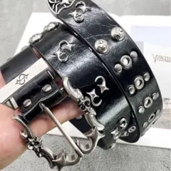 913メタルバンドブラックベルトy2kロックヴィンテージアメカジベルトコンサート