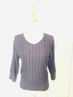 GUリブ編み ブラック Vネック セーター 五分袖