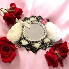 推し活　缶バッジケース　【黒色】　ロゼット　うさ耳　安全ピン付き　メンカラ