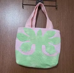 ハワイアンキルト♥️ミニトートバッグ グァバ 淡ピンク×淡黄緑 No.11