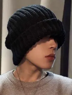 冬用黒編みビーニーハット 1個、カジュアルに