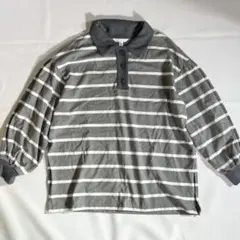 H&M オーバーサイズ ポロシャツ M グレー ボーダー ゆるだぼ I33のサムネイル