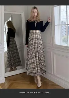 ROYAL PARTY 配色リボンフロッキーチェックドッキングワンピース