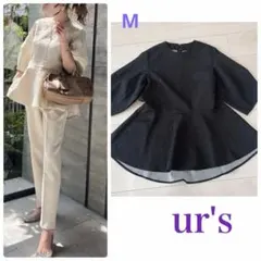 ur's ふくれジャガード ペプラムトップス 半袖 ブラック Mのサムネイル
