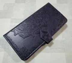 iPhone16 用 スマホケース 手帳型 浮彫曼荼羅 パープル