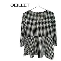B0297OEILLETブラウスUネック千鳥柄　デート　ペプラムのサムネイル