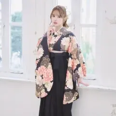 新品袴3点セット 卒業式 小学生 大学生 ブラック オレンジ 43BK