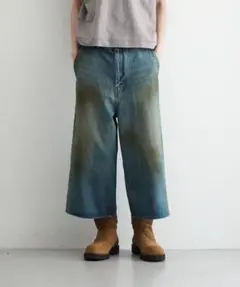 【即購入可】O代官山orderデニムワイドパンツ 色落ち加工7部丈ジョーツのサムネイル