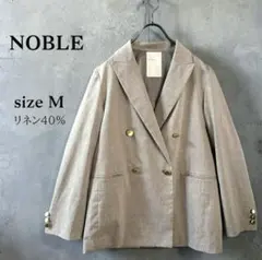 【美品】NOBLE 名品 麻ストレッチピークドラペルダブルジャケットベージュ38のサムネイル