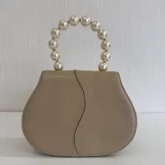 ベージュ パールハンドル ハンドバッグ