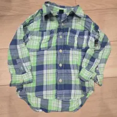 100【ギャップ】babyGap チェック柄 長袖シャツ 緑