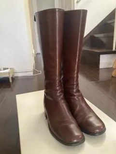 ツモリチサト　ブラウン レザー ロングブーツ 中ヒールのサムネイル