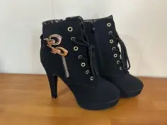【未使用】厚底レースアップショートブーツ 23.5cm 黒 ヒール約10cm