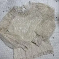 アイボリー レース フリル襟 長袖ブラウス