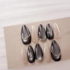現品　ネイルチップ　フラッシュ　マグネット　ニュアンス　ブラック