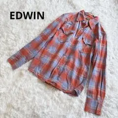 【エドウィン】長袖チェック柄シャツ　胸ポケット　羽織　L 派手　秋　レッド系