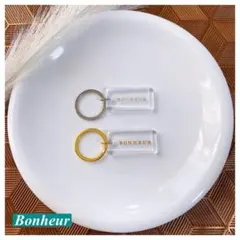 名入れ　ワイドスクエアチャーム　キーホルダー　キーリング　クリア　ギフト