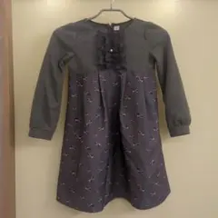 ☆フリル付きリボン柄長袖ワンピース 140cm