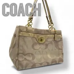 COACH ベージュ ロゴ トートバッグ