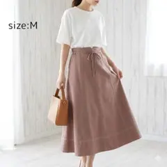 ​美品 フレアロングスカート M モカ ブラウン Aライン ウエストゴム 春服