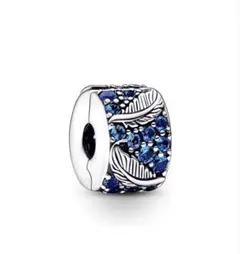 Pandora シルバー ブルー クリスタル リーフ チャーム