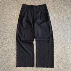 【300円オークション】スラックス ワイドパンツ ブラック 極太 レーヨン混のサムネイル