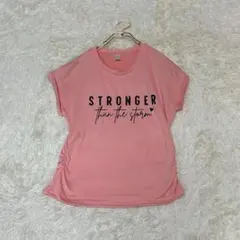 美品✨ Tシャツ サイドギャザー フレンチスリーブ ピンク 英字 ロゴ 大きめのサムネイル