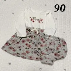 COMME CA ISM 長袖 花柄 切り替え ワンピース 90