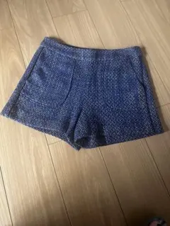 美品青系ツイードショートパンツ