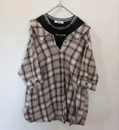 PKLT & GIRL 七分袖チェックシャツ XS（150）