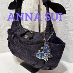 ANNA SUIアナスイ ショルダーバッグ　　キルティング 刺繍 黒紫バタフライ