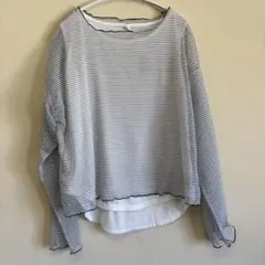 シースルーストライプ 長袖 トップス　LL 白キャミソール付き