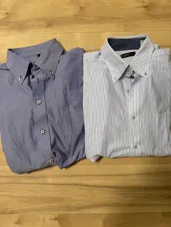 長袖　紫と青のストライプビジネスシャツセット