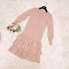 ギャラリービスコンティ ニット ティアード フリル 長袖 ワンピース ピンクM