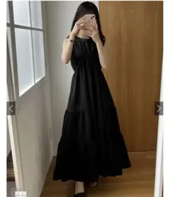 新品　黒 ノースリーブ ティアード ロングワンピース