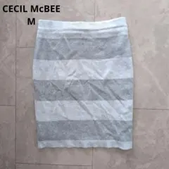 CECIL McBEE ボーダー ニット タイトスカート ミニ M グレー
