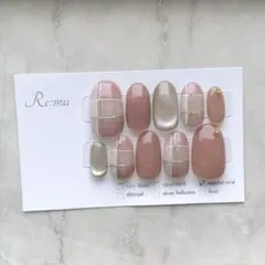 ピンク×ゴールド チェック柄 ティアドロップ フラッシュネイル【No.002】