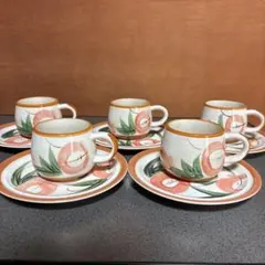 花柄　カップ・ソーサー　貫入あり　5客