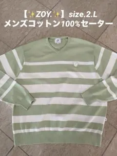 ZOY.コットン100%セーター 、ストライプVネックsize.2.Lのサムネイル